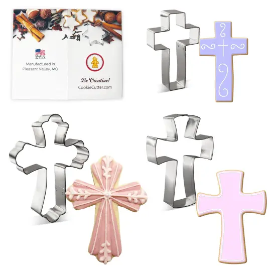 CookieCutter.com Religious Cross 3 Piece Cookie Cutters Set, Fancy Cross, Confirmation, Traditional, Tin Plate Steel, USA {1}