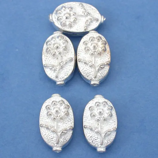 Flat Oval Flower Bead Silver Plated Tube 16mm 18g App 5 {1}