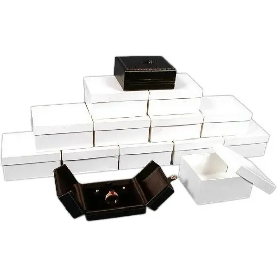 12 Ring Earring Boxes Black Leather Snap Lid Display {1}