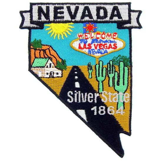 State of Nevada Map Silver State 1864 Las Vegas Sign Patch 3" {1}