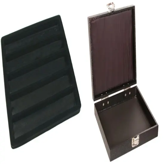 Black Square Jewelry Case (Single Metal Latch) w/ Black 5-slot Plastic Tray {1}