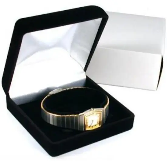 2 Black Flocked Watch & Bracelet Jewelry Gift Boxes {2}