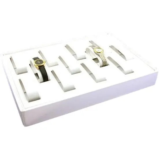 12 Slots Watch Display Tray White Leather Showcase Unit {1}