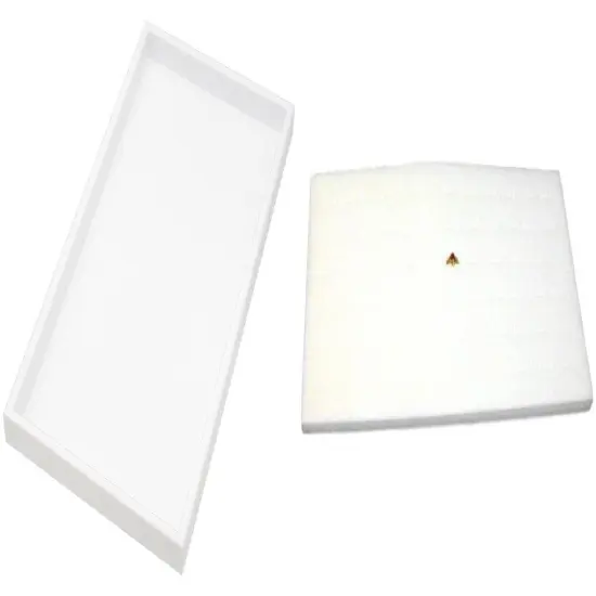 3 White Plastic Stackable Jewelry Display Trays w/White Foam 72-Slot Ring Insert {1}