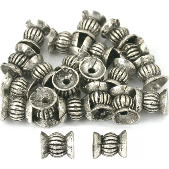 Fluted Tube Bali Beads Antq Silver Plt 7.5mm Approx 20 {1}