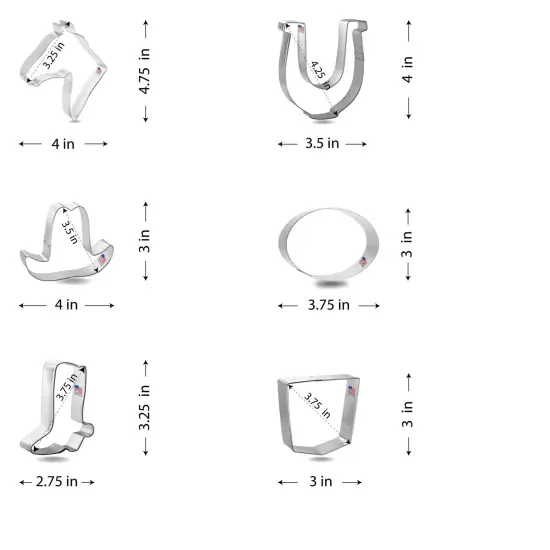 CookieCutter.com Rodeo Cowboy 6 Piece Cookie Cutters Set, Horse, Cowboy Boot, Hat, Horse Shoe, Back Pocket, Tin Plate Steel, USA {2}
