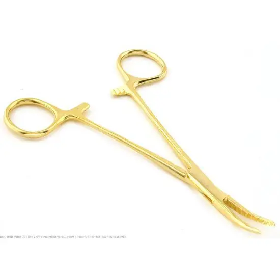 Hemostat Forceps Body Piercing Plier Gold Plated Curved {1}