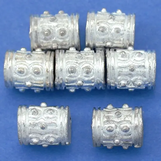 16g Bali Dot Barrel Beads Silver Plate 9mm Approx 7 {1}