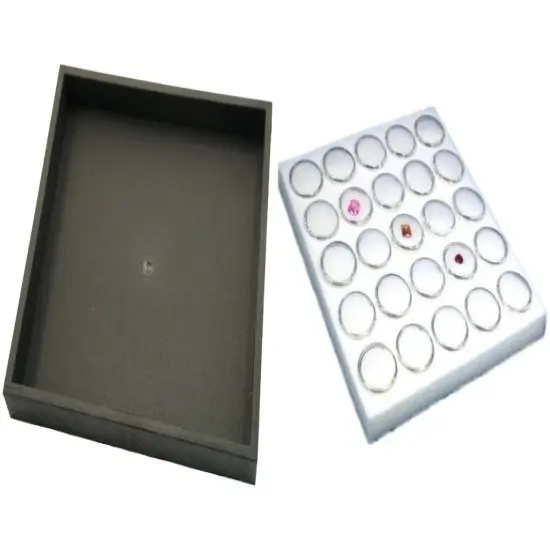 Black Open Square Stackable Jewelry Display Tray w/ White Foam 25 Gem Jar Insert {1}