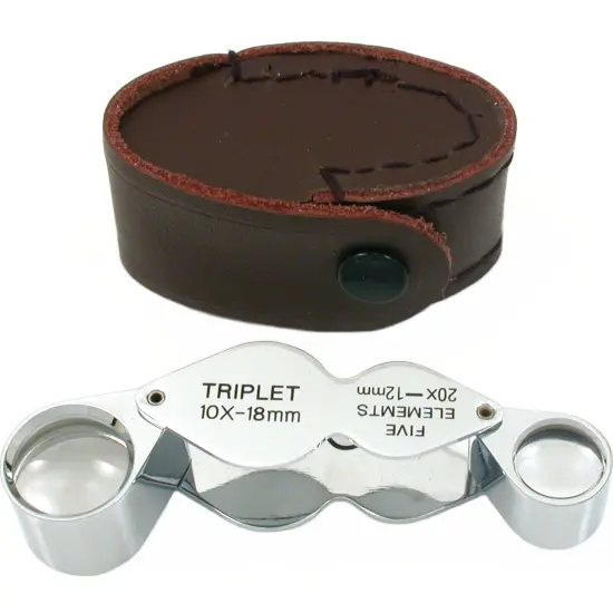 Premium Quality Jeweler"s 2-in-1 Eye Loupe 10X 20X - Triplet & Five Elements - Chrome-Plated Bra {1}