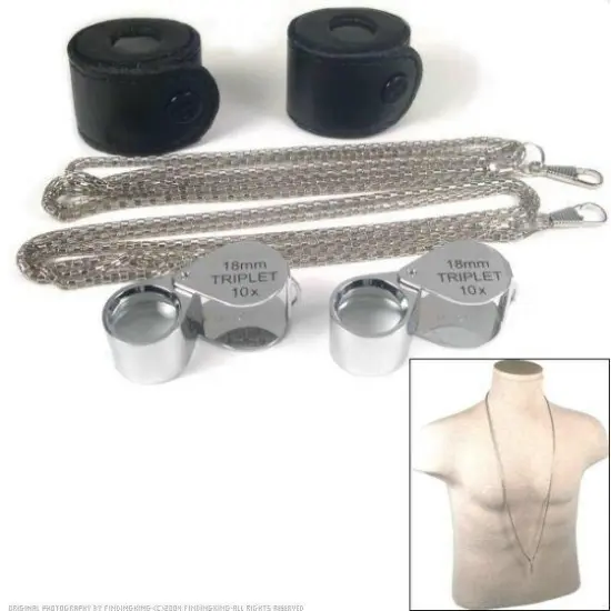 2 10X Gemologist Magnifying Opti Eye Loupes & 2 Chains {1}