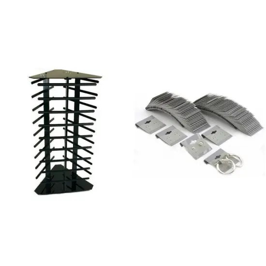Black Acrylic Revolving Earring Display & Gray Flocked Earring Cards Kit 101 Pcs {1}