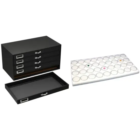 Black FindingKing 5-Drawer Jewelry Storage Case w/ 5 White 36 Gem Jar Inserts {1}