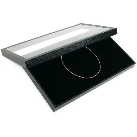 Black Velvet Jewelry Chain Pad Acrylic Lid Display Case {1}