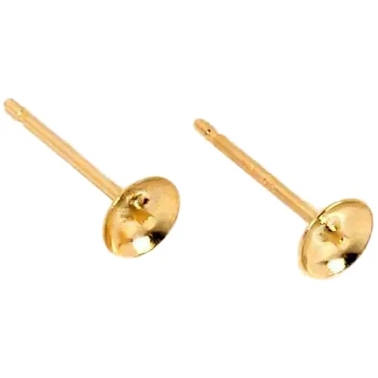 2 14K Yellow Gold Pearl Cup Earrings Settings Finding {1}