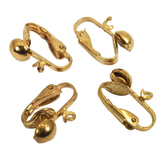 2 Pairs Gold Plated Clip On Clipon Earrings Findings {1}