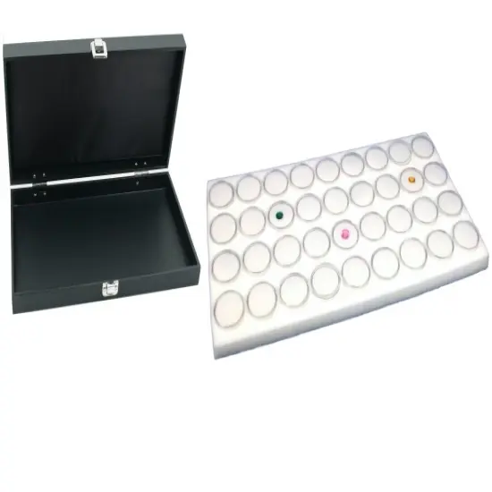 Black Jewelry Display Case (Single metal clasp) w/ White Foam 36 Gem Jar Insert {1}