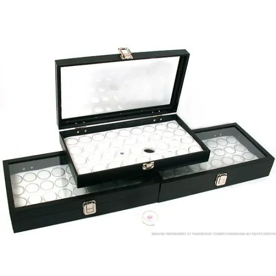108 Gem Jars White Display Tray Glass Lid Travel Case {1}