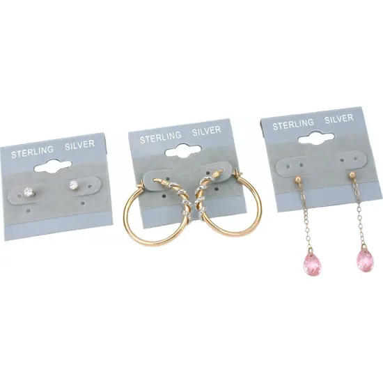 100 Soft Grey Sterling Silver Earring Cards 1.5x1.5" {2}