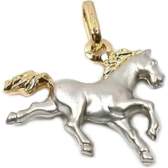 14K Gold Two Tone Horse Charm with 18" Gold Cable Chain & Gift Box {2}