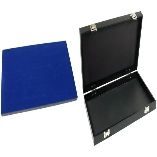 Black Jewelry Case (2xMetal Clasps & Removable Lid) w/ Blue 72-slot Foam Insert {1}