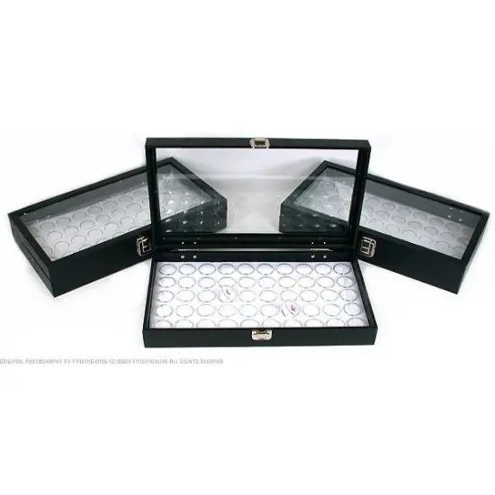 150 Gem Jars White Display Tray Glass Lid Travel Tray {1}