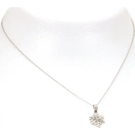 14K White Gold Snowflake Charm Jewelry 18" Chain {2}