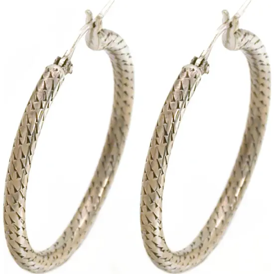 Sterling Silver Bali Round Hoop Earrings Jewelry 37mm {1}