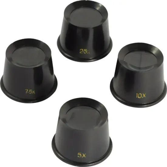 4 Piece Black Plastic Jeweler"s Eye Loupes With 2.5x, 5x, 7.5x, And 10x Power {1}