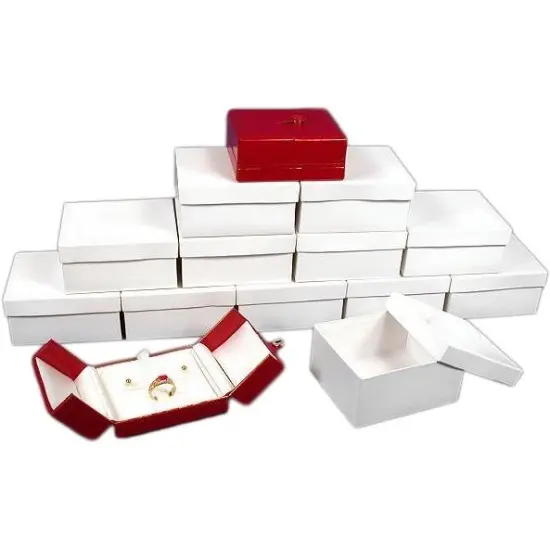 12 Ring Earring Snap Lid Boxes Red Leather Gift Display {1}