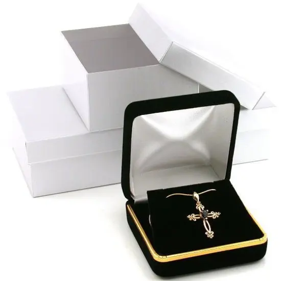 3 Black Velvet Necklace Pendant Gift Boxes With Brass Trim {1}