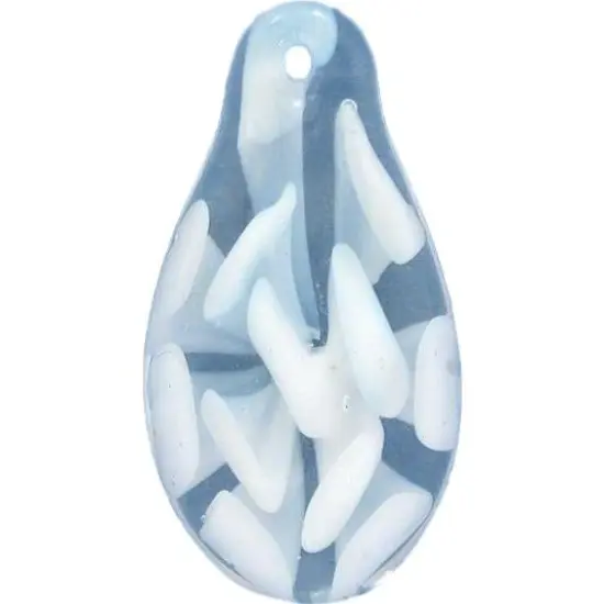 6 Pack White Lampwork Glass Pendant Bead Teardrop Flower {2}