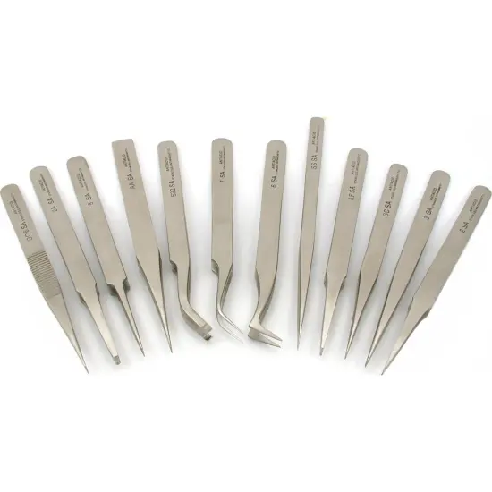 12Pc Antimagnetic Stainless Steel Tweezers Tool Set {2}