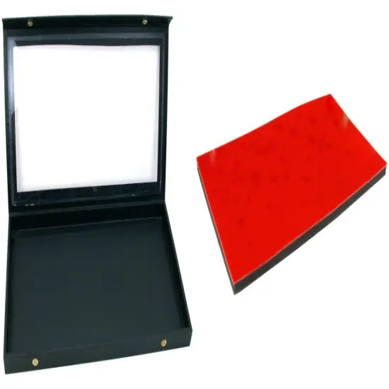 Black Glass Top Jewelry Case (Snap close lid) w/ Red 72-slot Foam Display Pad {1}