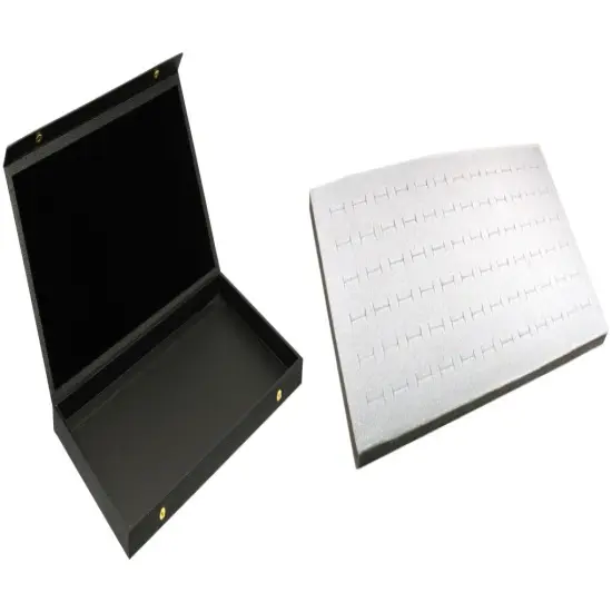Black Faux Leather Jewelry Case w/ 1 Gray 72-slot Foam Insert (Snap close lid) {1}