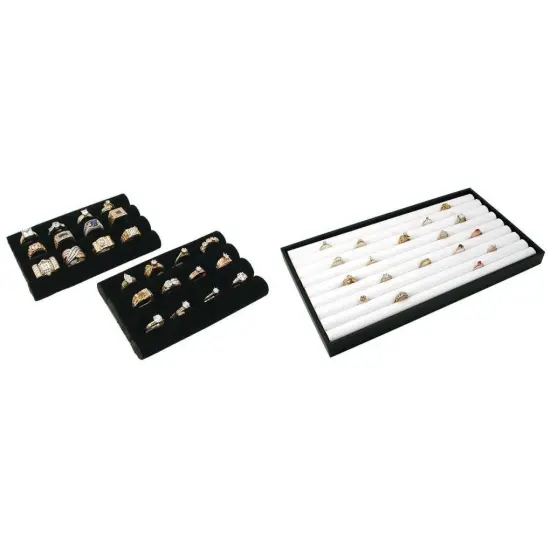 Faux Leather Tray w/ White Ring Display Insert & Velvet Jewelry Pads Kit 4 Pcs {1}
