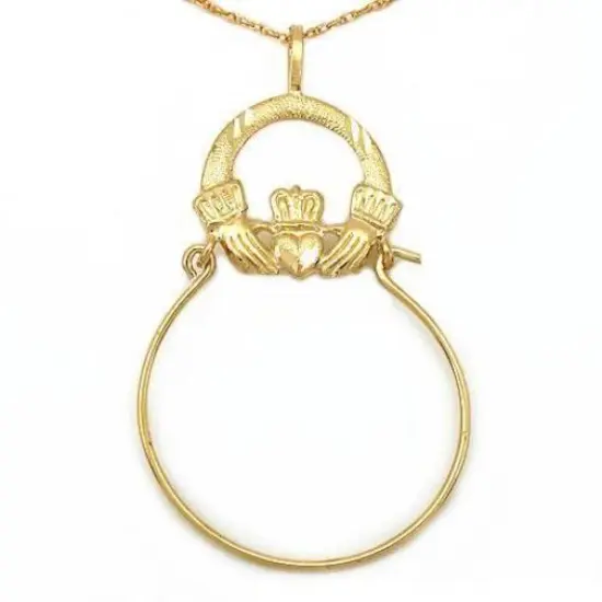 14K Gold Claddagh Charm Holder 18" Chain Jewelry {4}