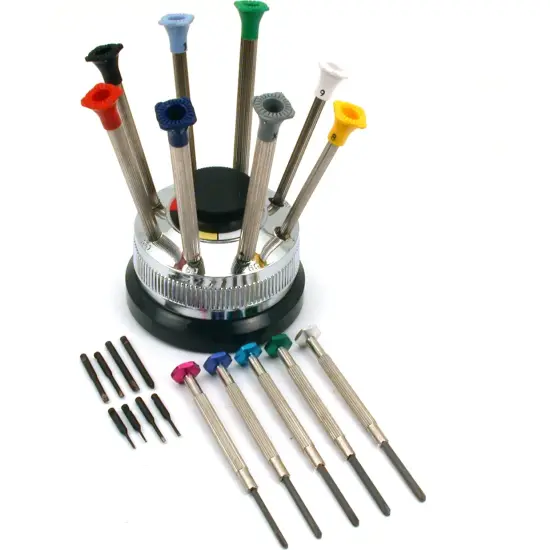 13 Watchmakers Screwdrivers Revolving Rotating Stand Repair Tool {1}