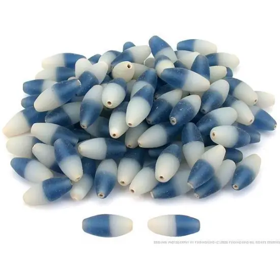 Blue White Frosted Tube Glass Beads 24mm Approx 100 {1}