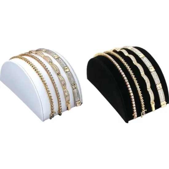 Black Velvet & White Leather Half Moon Bracelet Showcase Display Kit 2 Pcs {1}