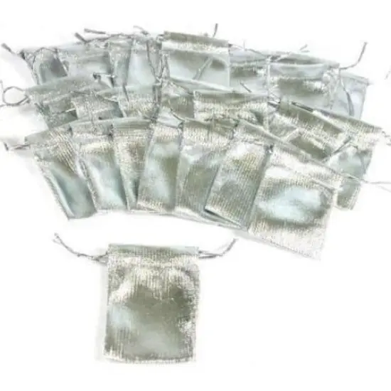 24 Pouches Silver Gift Bags Drawstring Jewelry Favor 2" {1}