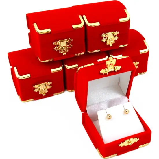 6 Red Velour Earring Gift Boxes Jewelry Case Display {1}