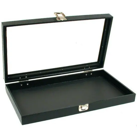 Blck Glass Top Jewelry Case (Single metal clasp) w/ Black Foam 50 Gem Jar Insert {2}