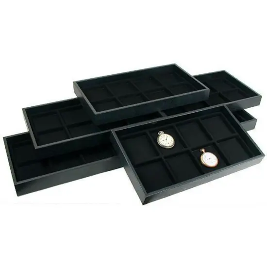 8 Slot Pocket Watch Jewelry Black Display Showcase Tray {1}