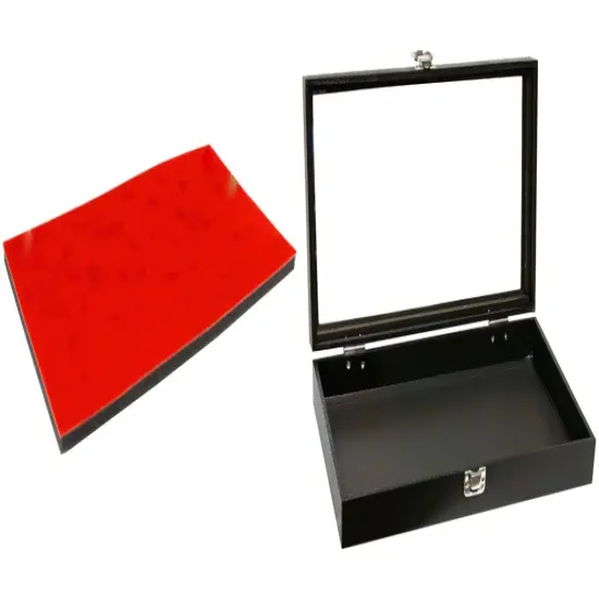 Black Glass-top Jewelry Case (Single metal latch) w/ Red 72-slot Foam Insert {1}