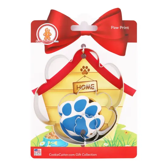 CookieCutter.com Dog Cat Paw Print Cookie Cutter Set 3 Piece, Hang Tag Cookie Recipe Card, Large, Medium, Small, Tin Plate Steel, USA {1}