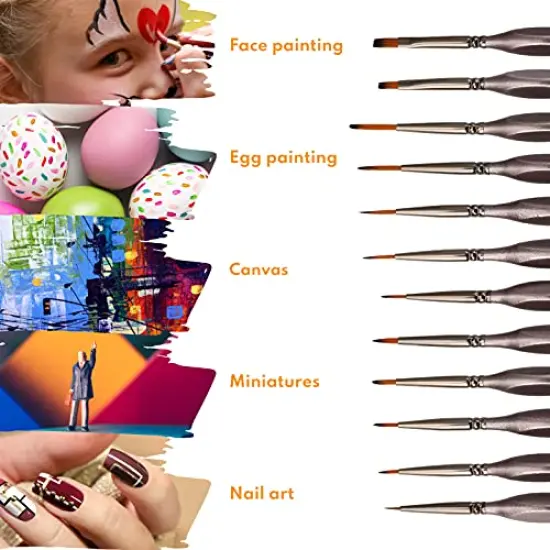VUDECO Black Detail Paint Brush Set - 12 Piece Miniature Paint Brushes Kit - Professional Mini Fine Paint Brushes Set Brown {2}