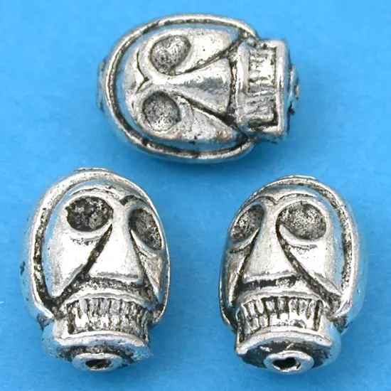 Skull Beads Antique Silver Plated Beading 15mm Approx 3 {1}