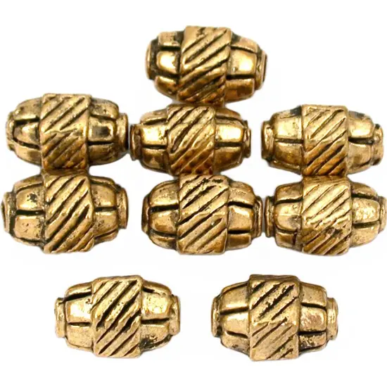 15g Bali Hex Oval Tube Bead Antq Gold Plt 10mm Approx 8 {1}