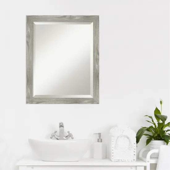 Beveled Bathroom Wall Mirror, Dove Greywash Square Frame {5}
